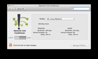 Screenshot of Network Link Conditioner configuration panel