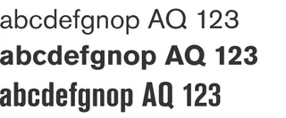 Different weights of Akzidenz Grotesk: Regular, bold, and condensed bold