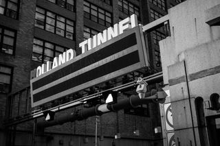 Overhead signage at entrance to Holland Tunnel