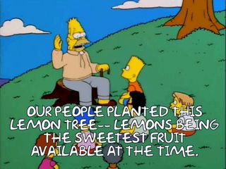 Aimated GIF of Grandpa Simpson talking to a group of children