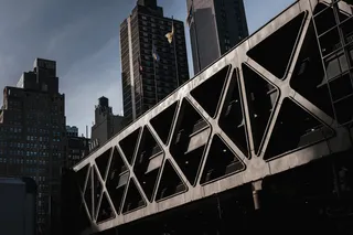 The eastern face of Manhattan’s Port Authority Bus Terminal lit by high contrast winter sun