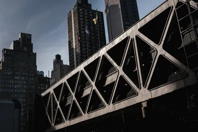 The eastern face of Manhattan’s Port Authority Bus Terminal lit by high contrast winter sun