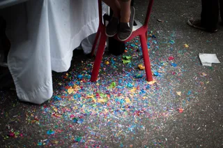 Multi-colored confetti on the ground
